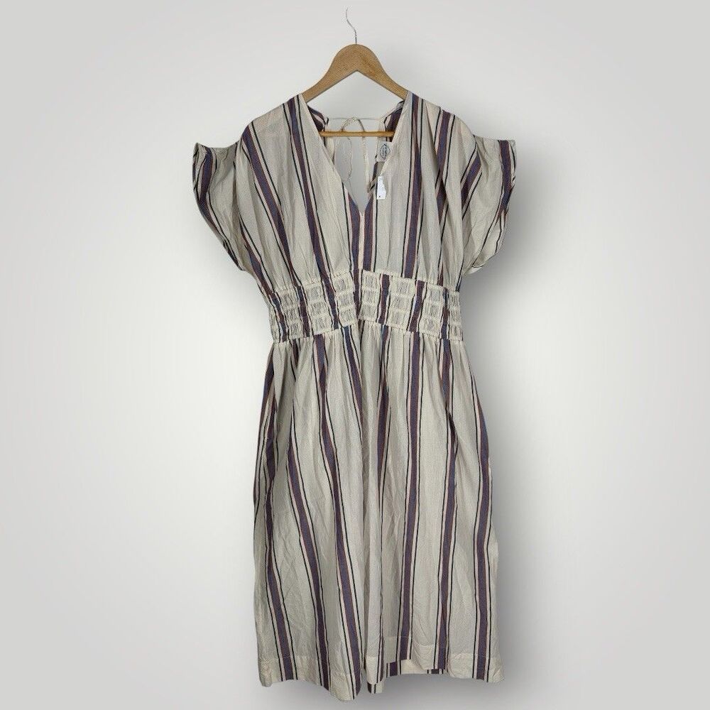 LOFT Beach NEW Long Striped Smocked Waist Dress Coastal Boho 100% Cotton XL - Picture 3 of 7